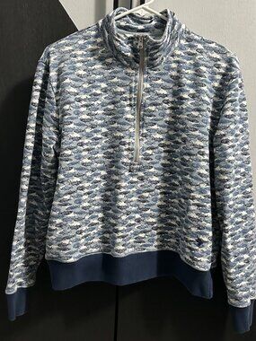 Orvis Fish Print 1/2 Zip Pullover Mock Neck Sweatshirt Women's Size S